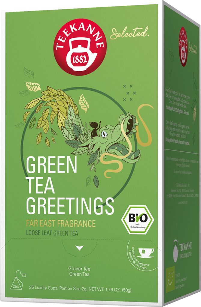 Teekanne Selected Green Tea Greetings Luxury Pyramidenbeutel 40g