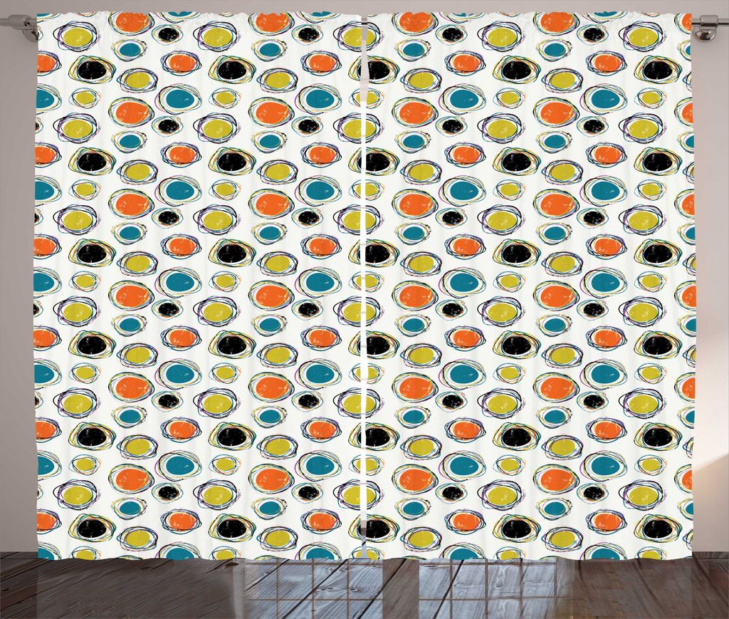 ABAKUHAUS abstrakte Geometrie Rustikaler Gardine, Scribbles Kreise, Wohnzimmer Universalband Gardinen mit Schlaufen und Haken, 280 x 225 cm, weiß ...