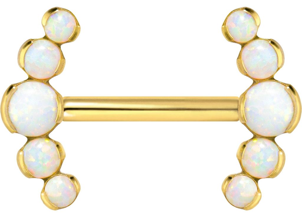 Zungenpiercing, Intim-Piercing Titan Barbell mit Push Fit 5 SYNTHETISCHE OPALE Gold Stablänge: 12mm