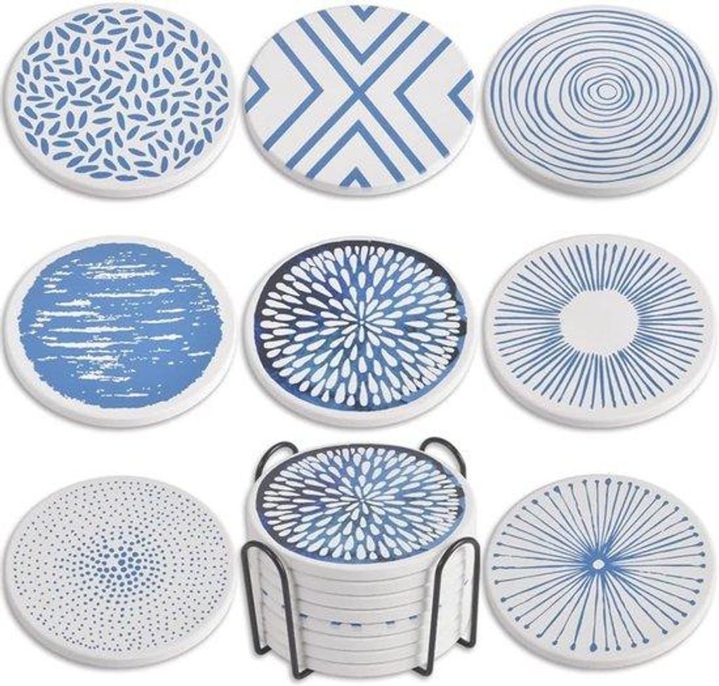 Keramische Salontafel-Onderzetters, 8-teilig, Met Metalen Houder, Eenvoudig, Stijlvol, Geschenkidee