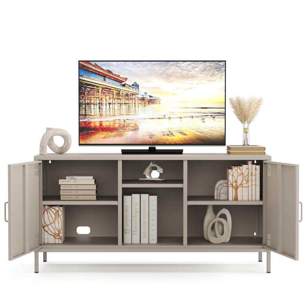 Metall Möbel Pera3, TV-Schrank 3 Regale - 130,5 x 40 x 64,5 cm Beige