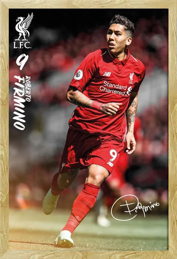 Poster Football FC Liverpool Firmino 18/19 avec Cadre Shinsuke MDF Hêtre