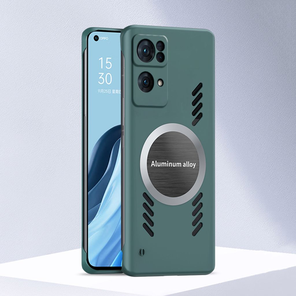 Oppo Reno7 Pro 5G Hülle, Frameless PC Matt Kühlabdeckung Loch Wärmeableitung Schutzhülle für Oppo Reno7 Pro 5G Grün