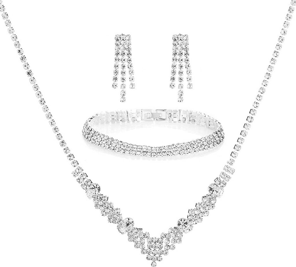 4-teiliges Schmuckset mit Hochglanzbeschichtung, auffällige Galvanik, exquisite Handwerkskunst, s Ankleide-Set für Damen, glänzende Strasssteine...