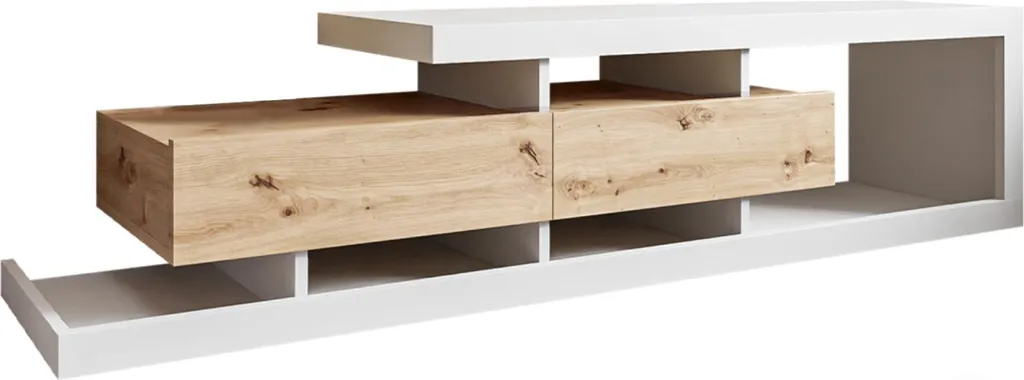 Meuble TV 198 cm Olga Best Mobilier pour cacher les câbles bois et blanc