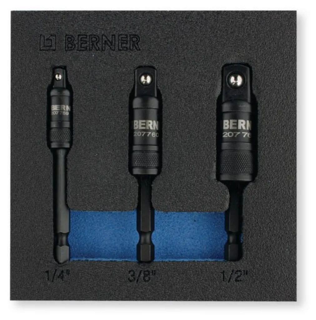 Berner Bitadapter Set 1/4" vers Carré 1/4" 3/8" 1/2" pour Visseuse