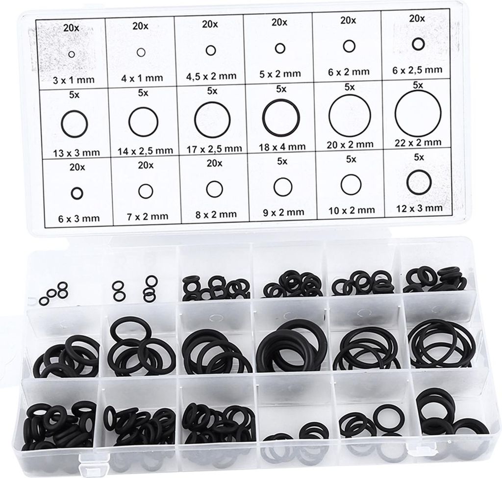 225-teiliges Sortiment an O-Ringen, Unterlegscheiben und Dichtungen aus Gummi für Autos
