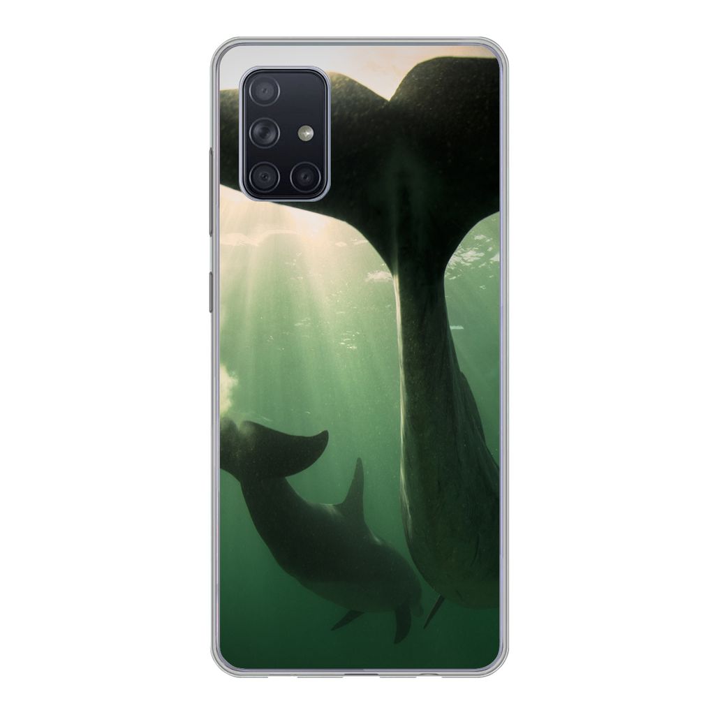 MuchoWow Handyhülle Schutzhülle Hülle für Samsung Galaxy A51 5G Delfin - Wasser - Blau Silikon Softcase Handy Hülle - Abbildung