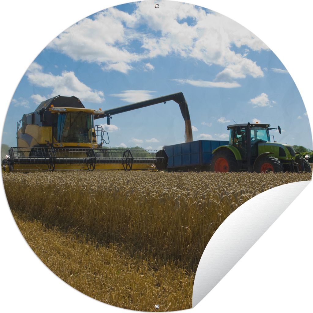 MuchoWow Gartenposter Outdoor-Poster Rund Traktor - Bauernhof - Landleben - Ernte - Getreide Ø 60 cm Gartendeko Rundes Poster draußen