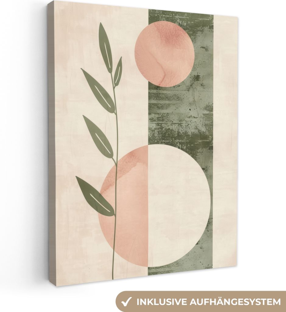 MuchoWow - Leinwandbilder - Geometrisch - Rosa - Grün - Natur, Wandbild, Wanddeko Bilder Wohnzimmer, 90x120 cm