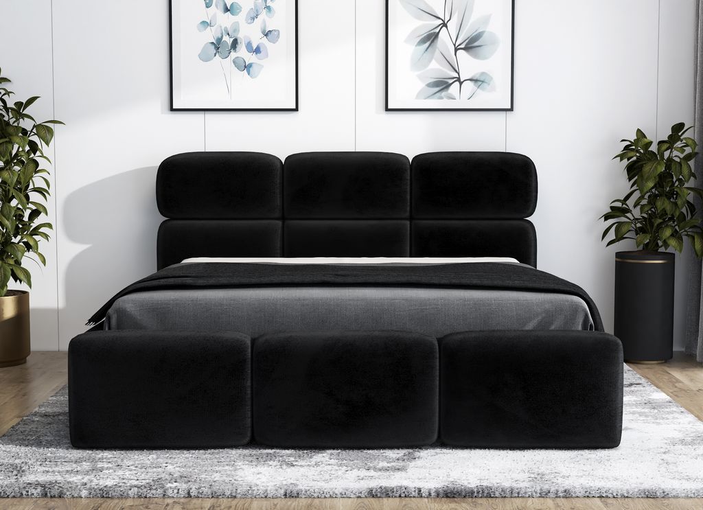 Polsterbett MAROKO -OM 180 x 200 mit Bettkasten. Farbe: Schwarz