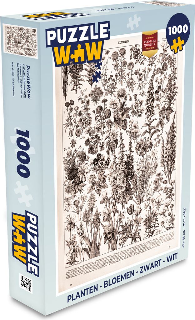 MuchoWow Puzzle 1000 Teile Pflanzen - Blumen - Schwarz - Weiß - Spielzeug - Alt und Jung - Spiele - Puzzeln