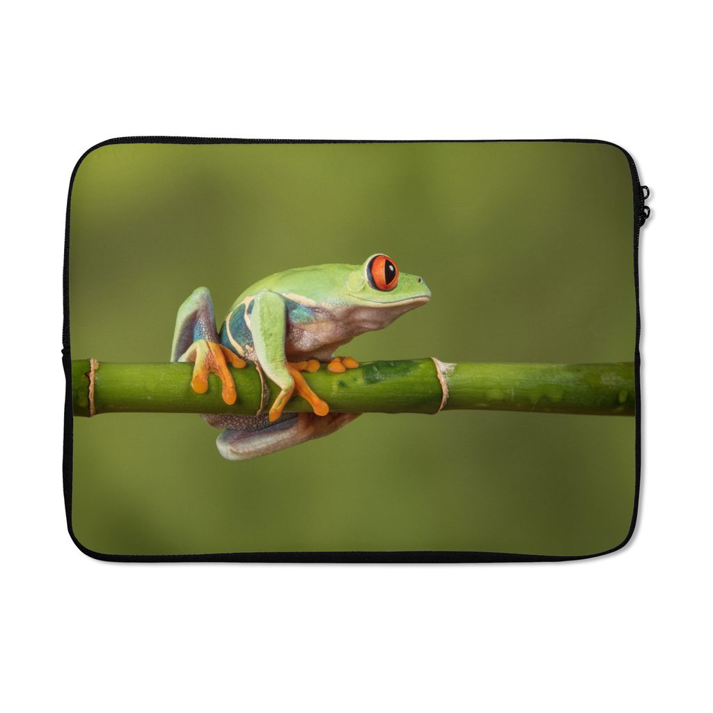 MuchoWow Laptop Hülle 14 ZollRotäugiger Quecksilberfrosch auf Bambus Laptoptasche - Laptoptasche - Stoßsicher - Schutzhaube