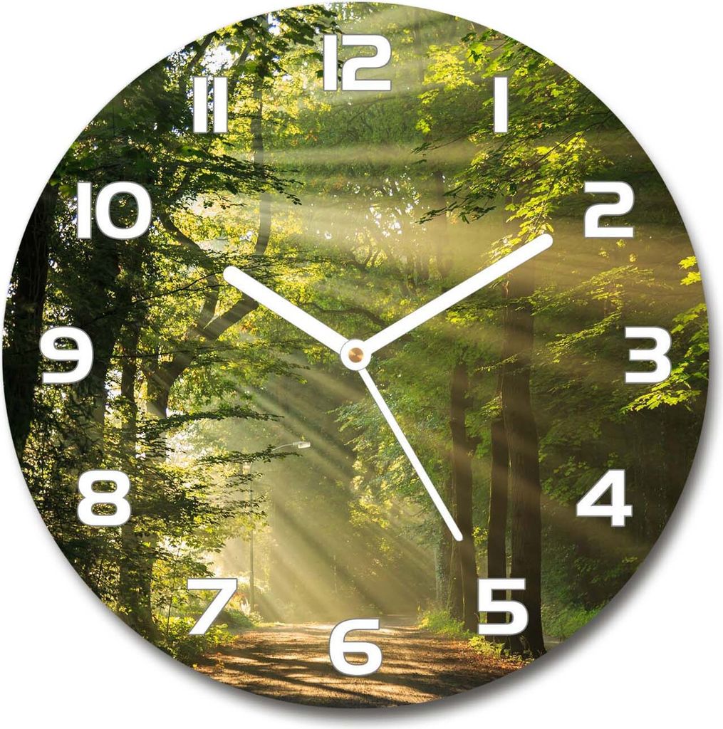 Wanduhr aus Glas 30fi Glasbild Glasuhr Gehärtetes Glas - weisse-zeiger - Forest in the sun