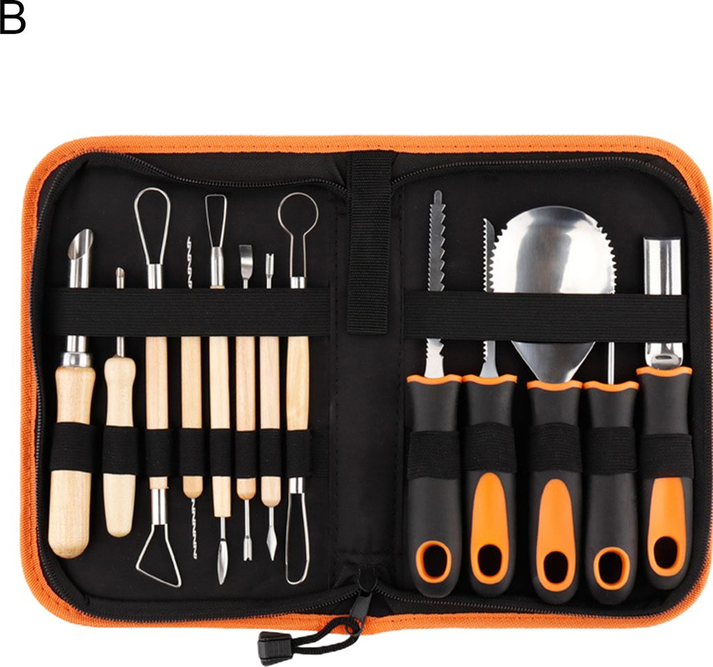 1 Set Professional Halloween Kürbisschnitztit mit Tragenbeutel scharfe Edelstahlkürbisschnitzschneider Kinder Handwerkswerkzeug-B