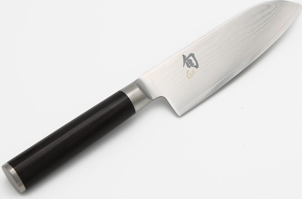 A close-up studio shot of a kitchen knife on a white background.