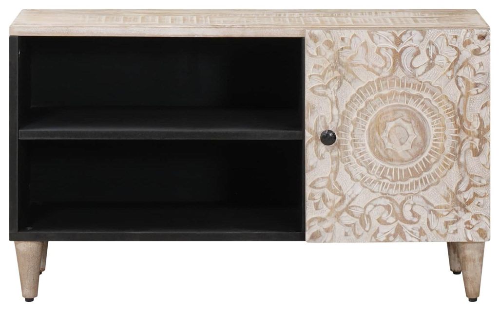 "Rabatt 2026" TV-Lowboard - TV-Board TV-Schrank - mit Speicher Weiß 80x31,5x46cm Massivholz Mango - CD- & DVD-Regale langlebig7952