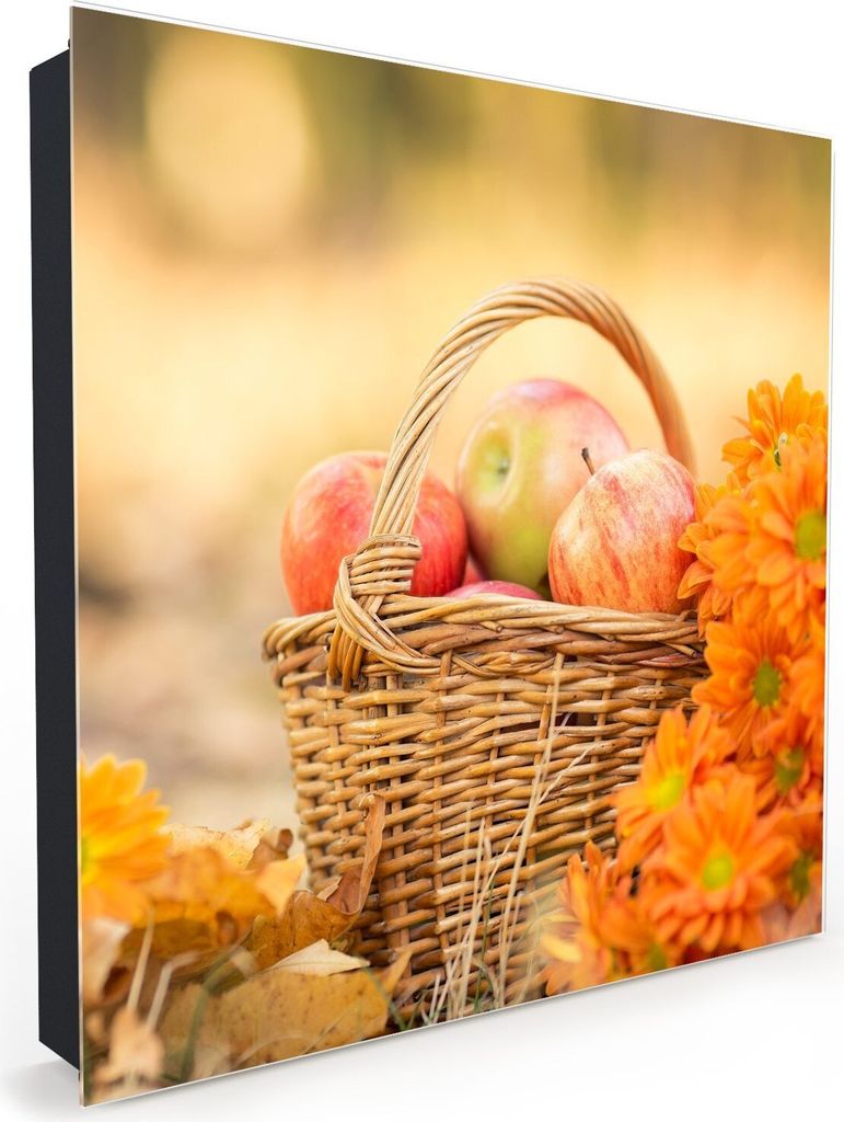 Nachbildung-Schlüsselkasten, Magnetpinnwand und Memoboard mit Glasfront Motiv Korb voller Äpfel