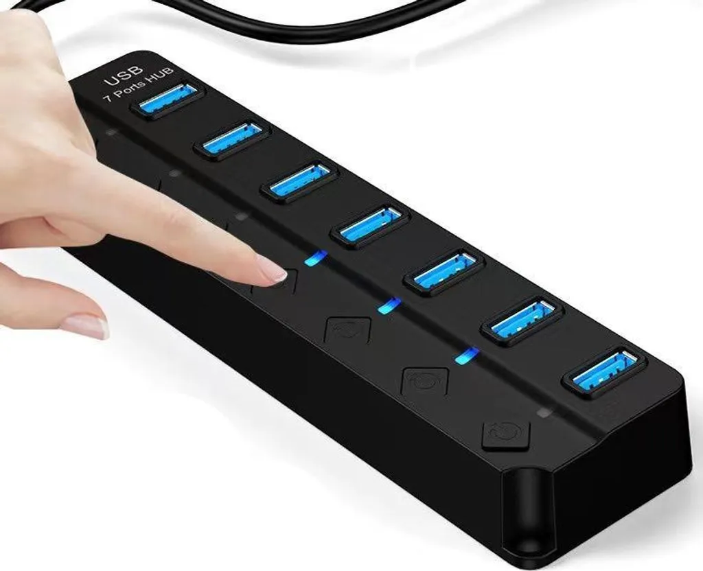 Hub USB 7 Porte Portatile 3.0 + 2.0 Con Interruttori Individuali E LED – Alimentazione Singola