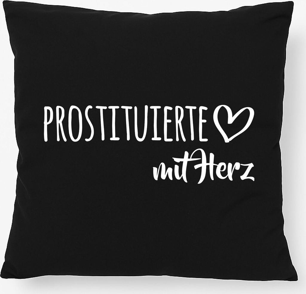 Huuraa Kissen Prostituierte mit Herz 40x40cm mit Füllung Black Baumwolle Dekokissen Geschenkidee