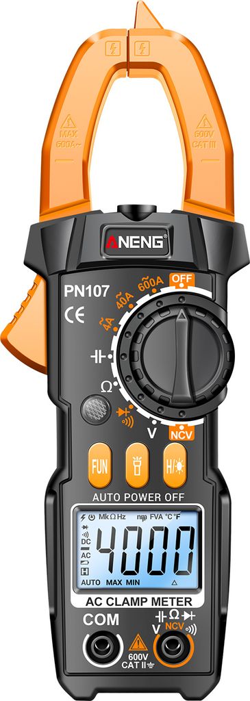 ANENG PN107 Digitales Zangenmessgeraet, CAT II, 600 V Wechselspannung, Multimeter-Tester, 4000 Zaehlungen, Ampere-Spannungspruefer, misst Wechsel-/...