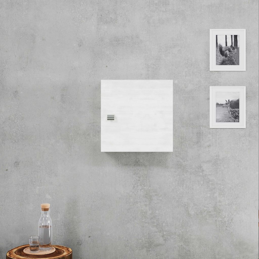 Würfelförmiger Hängeschrank 45 cm mit Tür und Regalboden in Holzoptik Eiche weiß | Facile