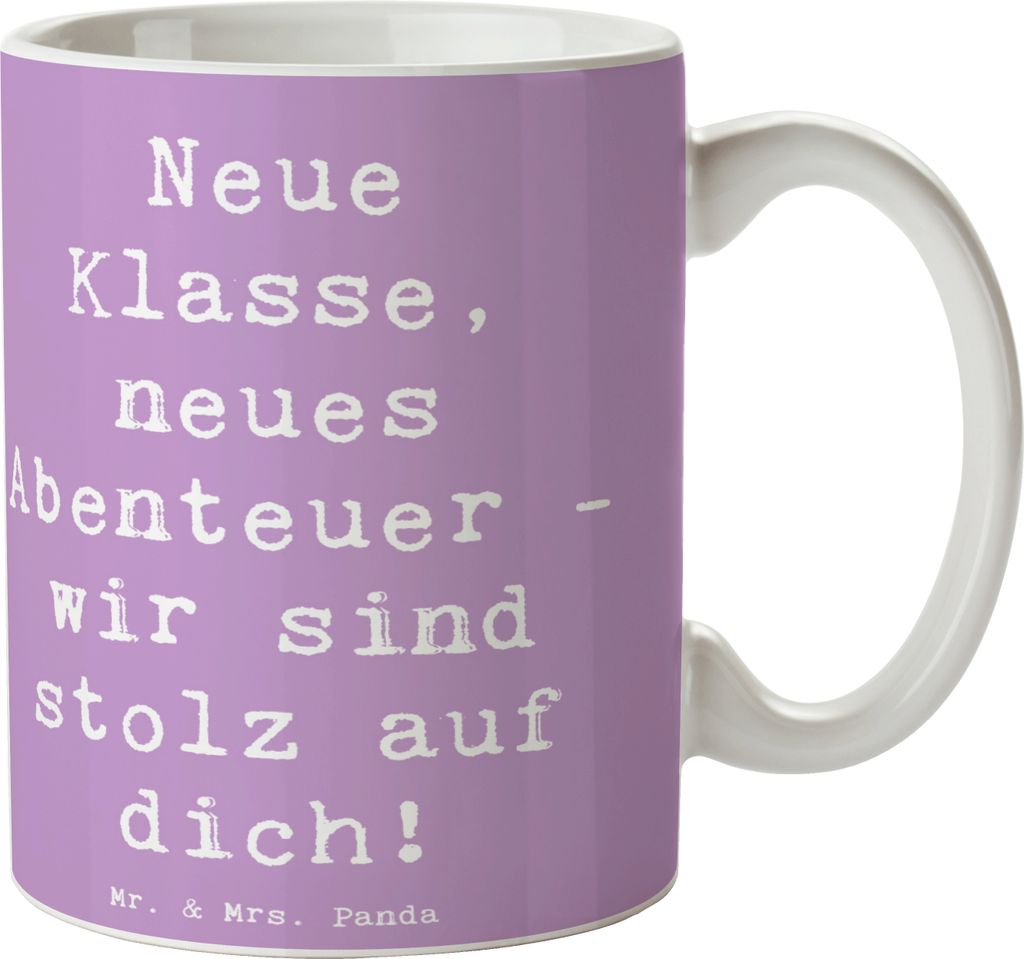 Mr. & Mrs. Panda Tasse Spruch Erster Schultag Abenteuer - Lavendeltraum - Geschenk, Glücksbringer, Stärke, Trost, Teebecher, Kaffeetasse, unbekan...
