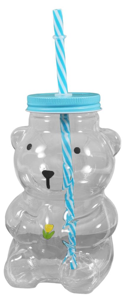 Bären-Trinkbecher aus Glas mit auslaufsicherem Deckel und Strohhalm, niedlicher Bären-Glasbecher für Saft, Milchtee und Smoothies, kreatives Tri...