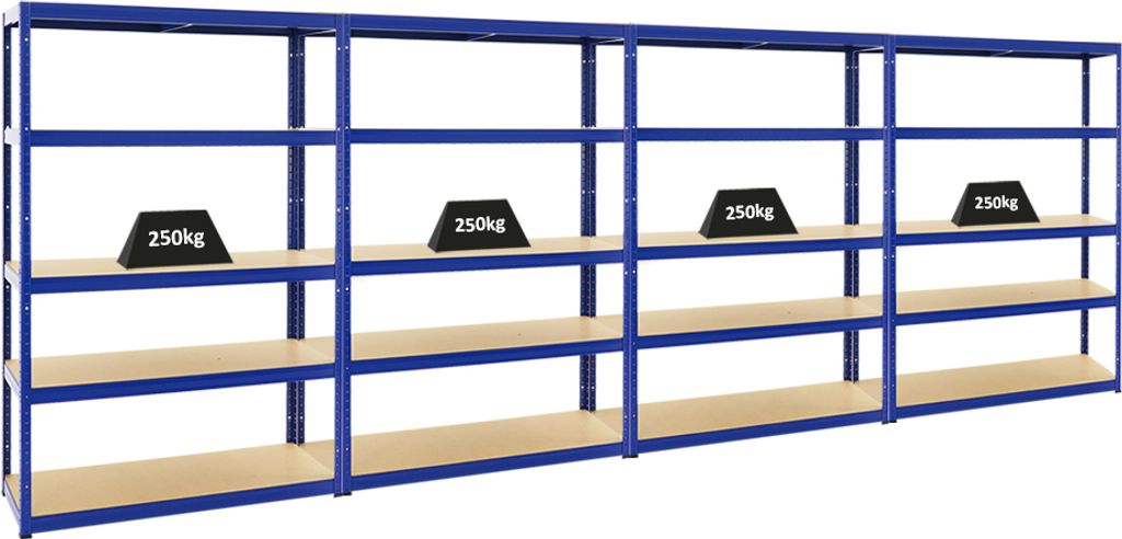 Mega Deal | 4x Schwerlastregal Big Elephant S | HxBxT 180x120x45 cm | Fachlast 250kg | Blau