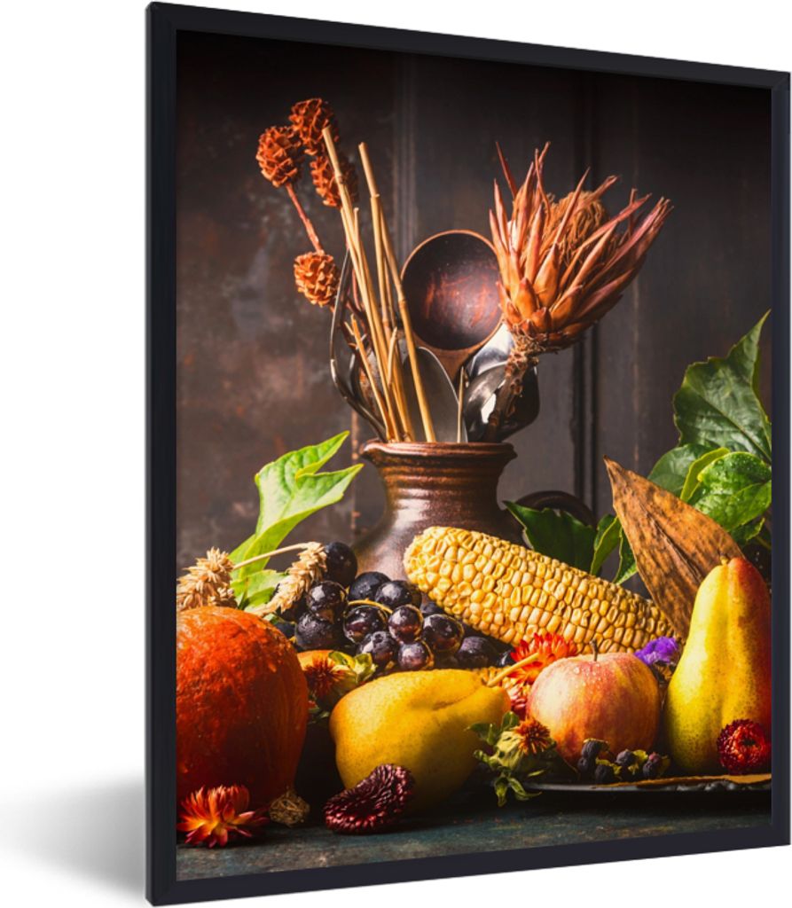 MuchoWow Gerahmtes Poster Gemüse - Obst - Rustikal - Tisch 60x80 cm - Poster mit Schwarzem Bilderrahmen Wandposter Rahmen Foto Bilder - Premium ...
