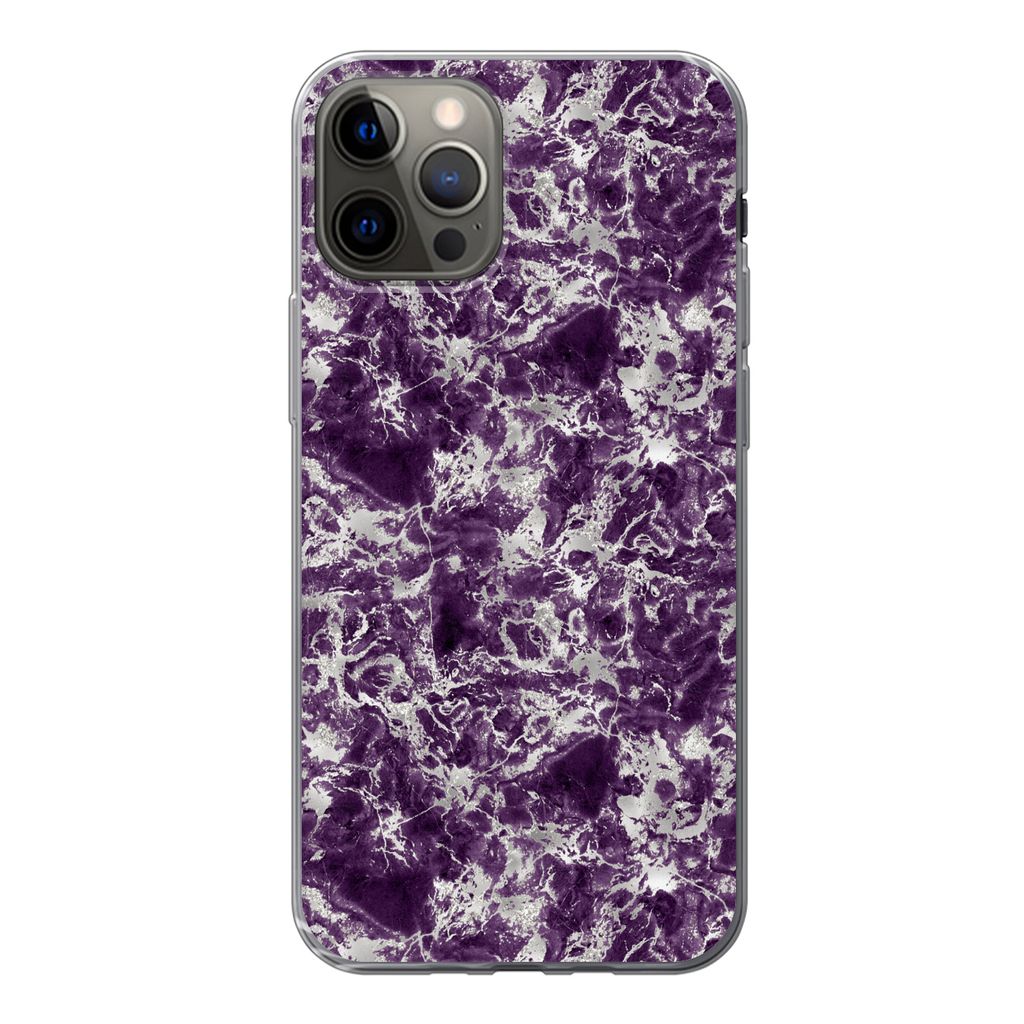 MuchoWow Handyhülle Schutzhülle Hülle für iPhone 13 Pro Marmor - Lila - Silber - Muster Silikon Softcase Handy Hülle - Handy-Tasche