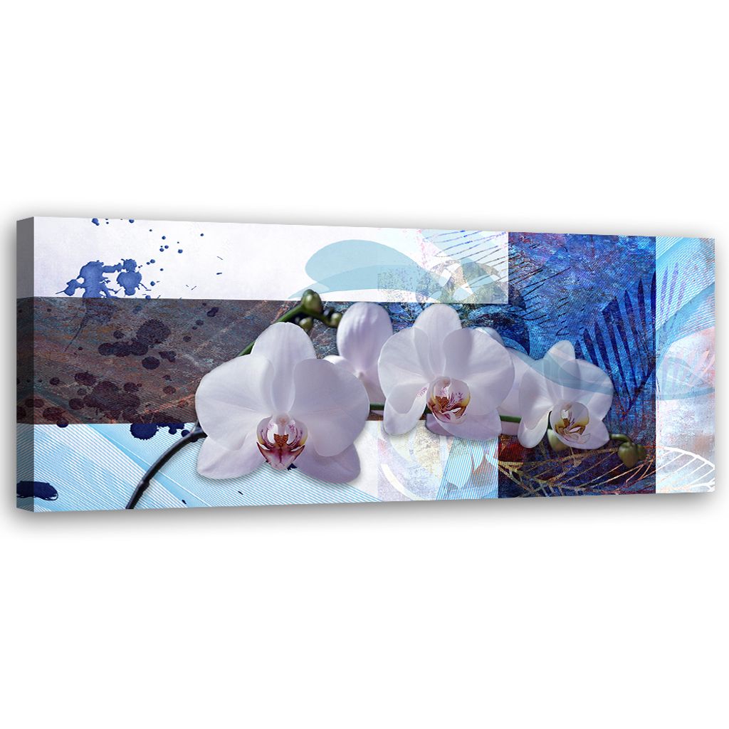 Leinwandbild Blaue Orchideenkomposition 120x40 Feeby Blau bild für die wand bereit zum aufhängen