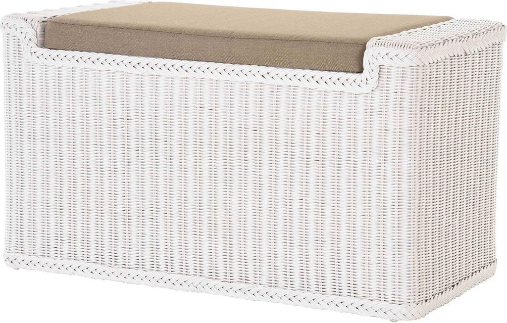 KRINES HOME Wäschesortierer mit Sitzbank aus echtem Rattan Produktbild 