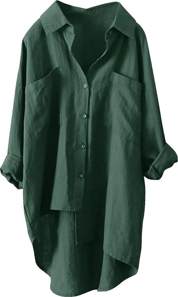 ASKSA Damen Musselin Bluse Sommer Leichte Atmungsaktive Leinenhemd Tshirt Casual Locker Leinenbluse Top, Gruen, Groesse: XXL