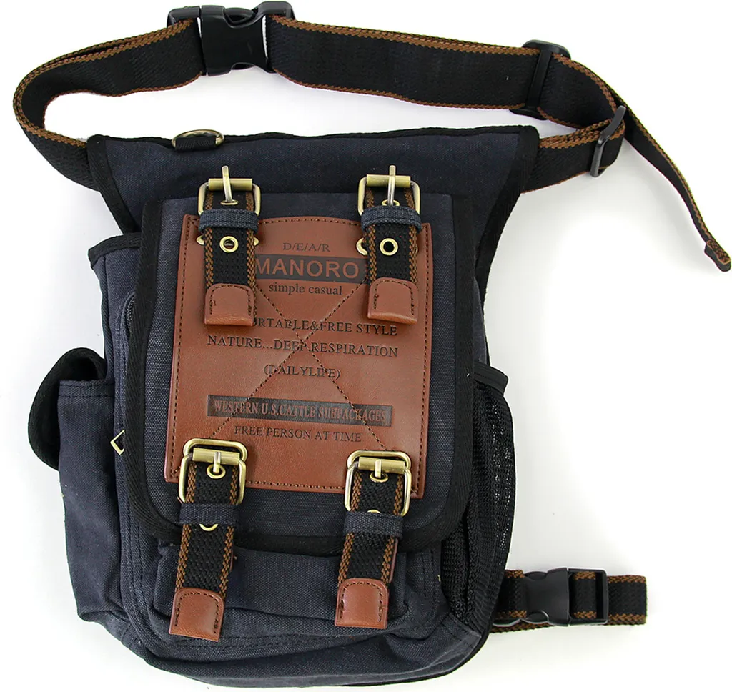 Manoro Homme Sac Banane Canvas Noir 24x9x28 cm OTK211S - Style Urbain