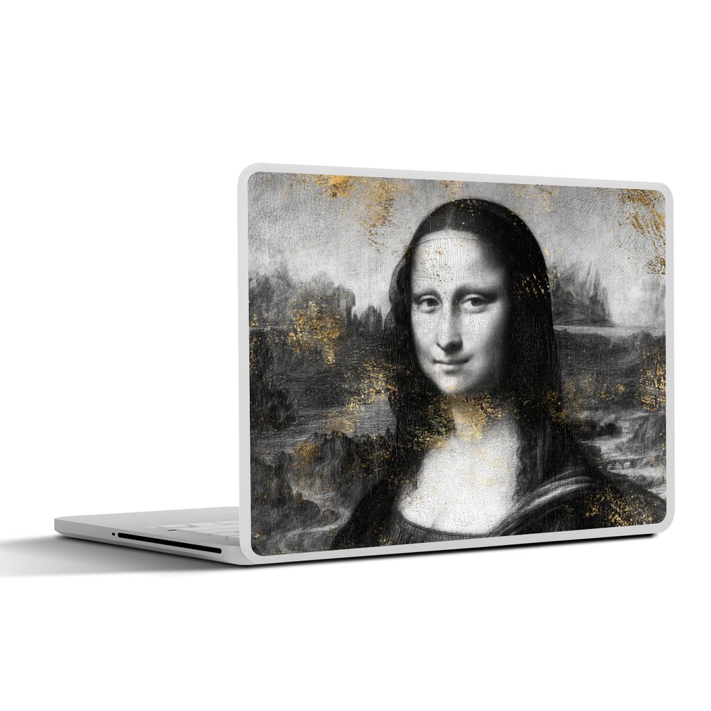 MuchoWow Laptop Aufkleber Sticker Cover Mona Lisa - Leonardo da Vinci - Schwarz - Weiß - Gold 40x30 cm - Laptop Dekoration - Selbstklebend