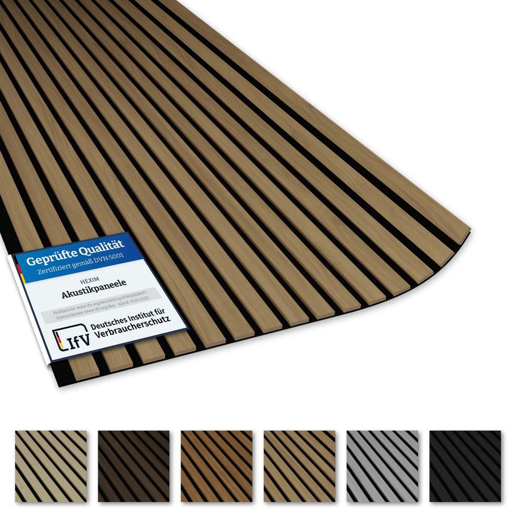 AKUSTIKO Lamella Akustikpaneele 4 Stück 280x60cm - flexible Filz MDF Wandpaneele fugenlos - überlappende Holz Lamellenwand Raumgestaltung - Akust...