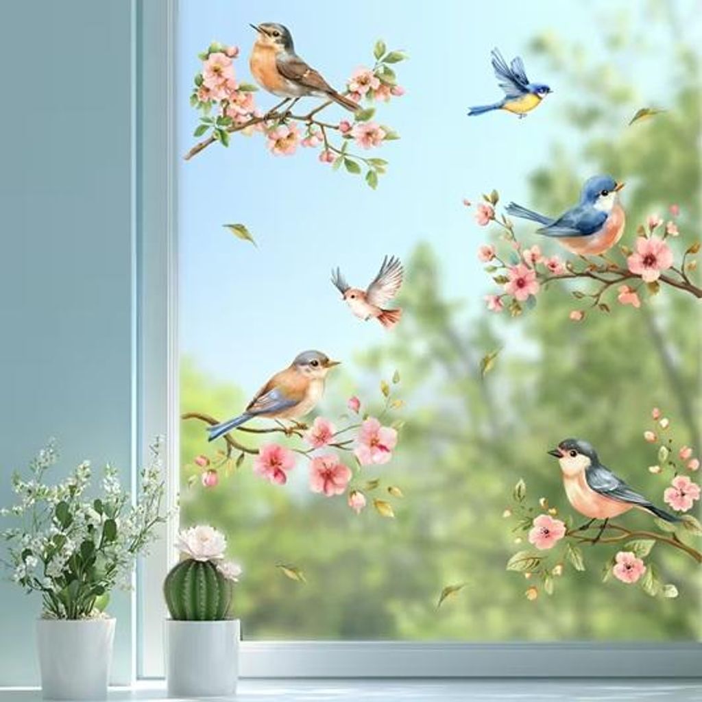 GKA Fensterbild 4 Vögel auf 4 Ästen A9 Fensterfolie Bild Produktbild 