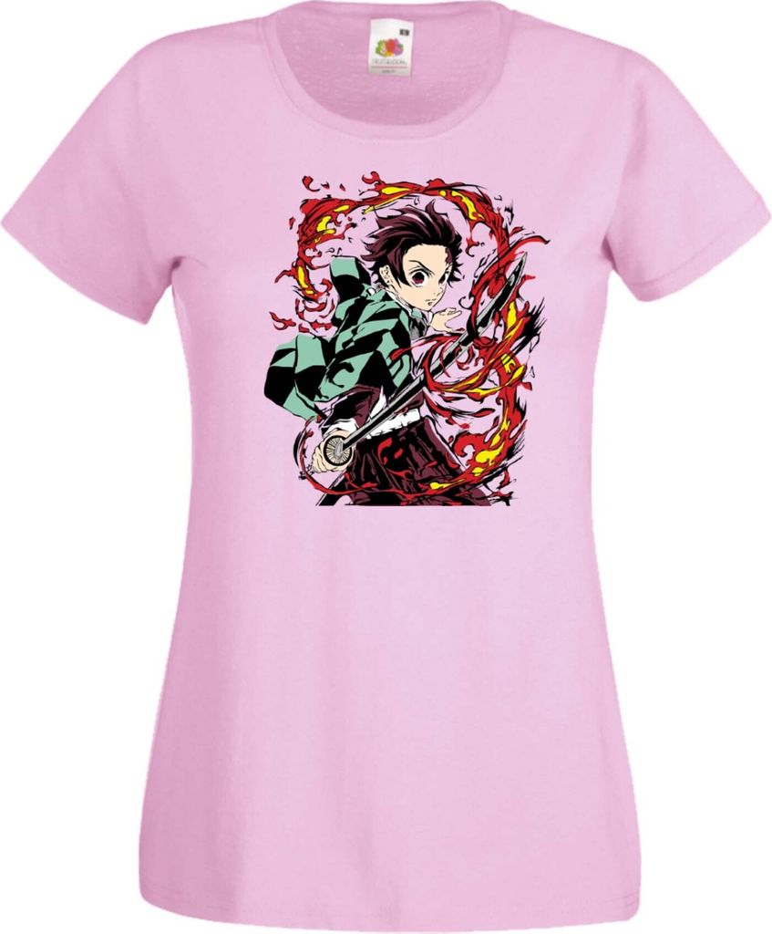 Damen T-Shirt Demon Anime Slayer Tanjiro Kamado 07 Var-019, Lady XS / Hellrosa