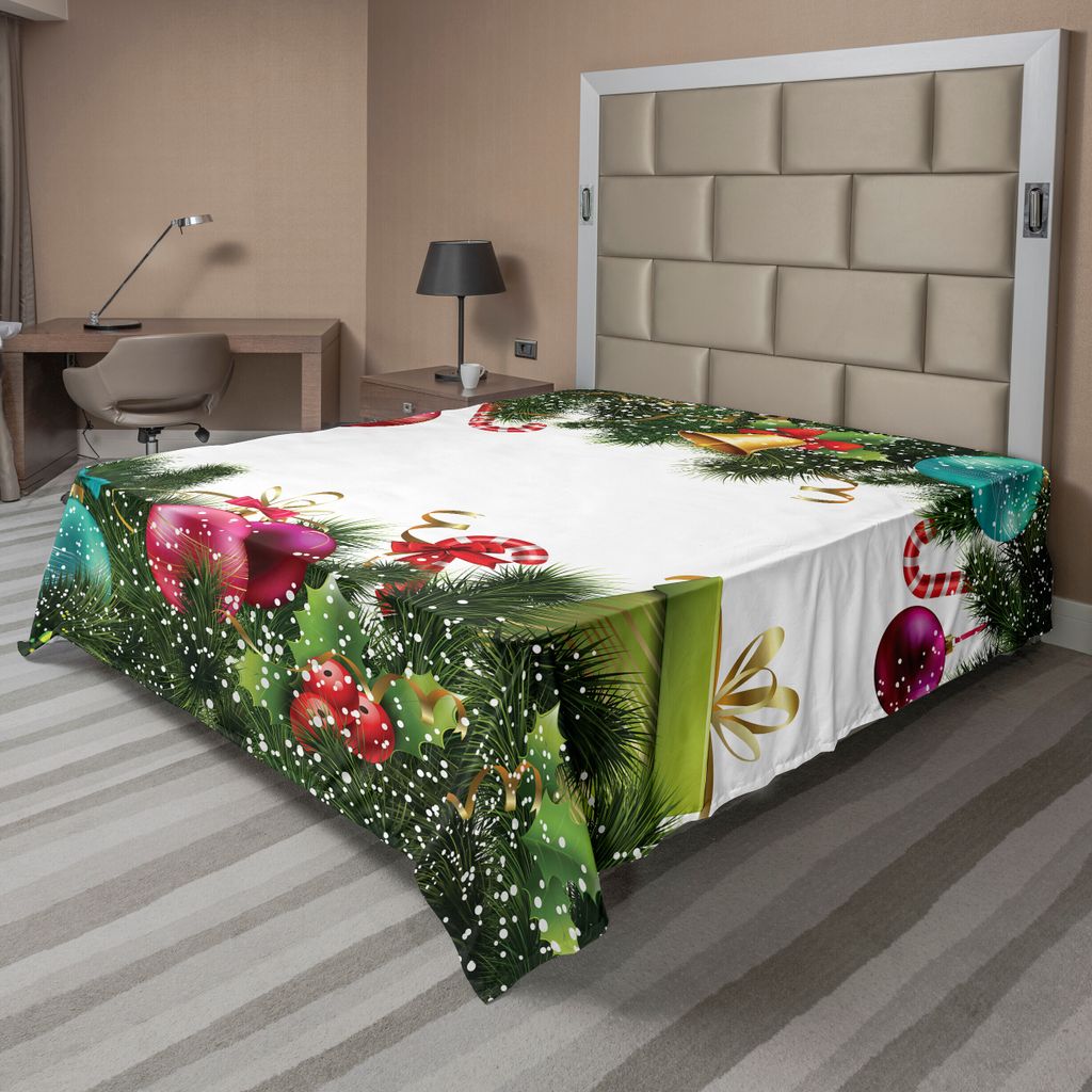 ABAKUHAUS Weihnachten Bettlaken, Frohes neues Jahr Grußfeiern mit Holly Garland Artful Design, weiches bequemes oberes Bettlaken für ein dekorati...