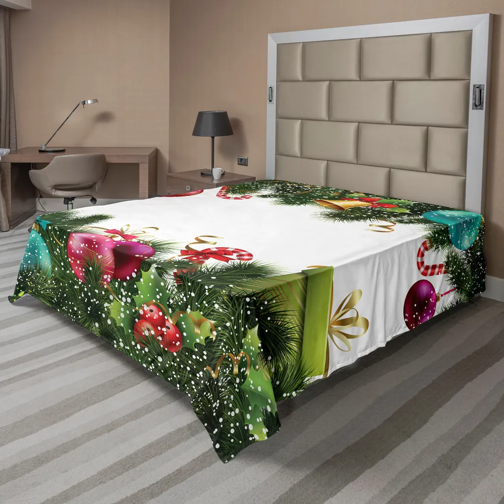 ABAKUHAUS Drap Plat de Noël avec Motif Houx Artistique 244 x 205 cm