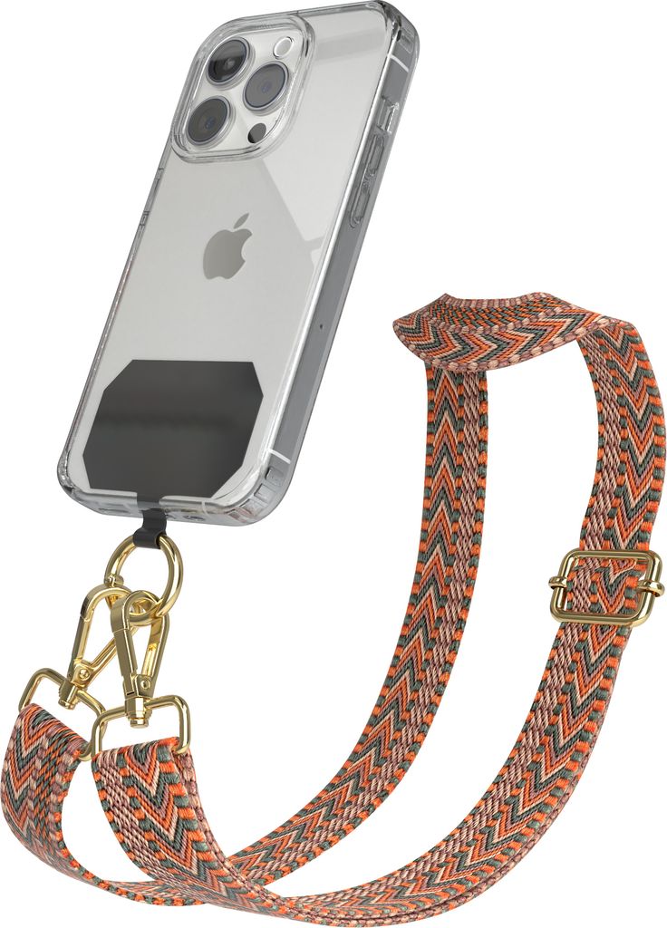 EAZY CASE - Handykette Universal Pad zum Umhängen, kompatibel mit jedem Handy, Kette mit Hülle, Handyband ZigZag Style in Orange