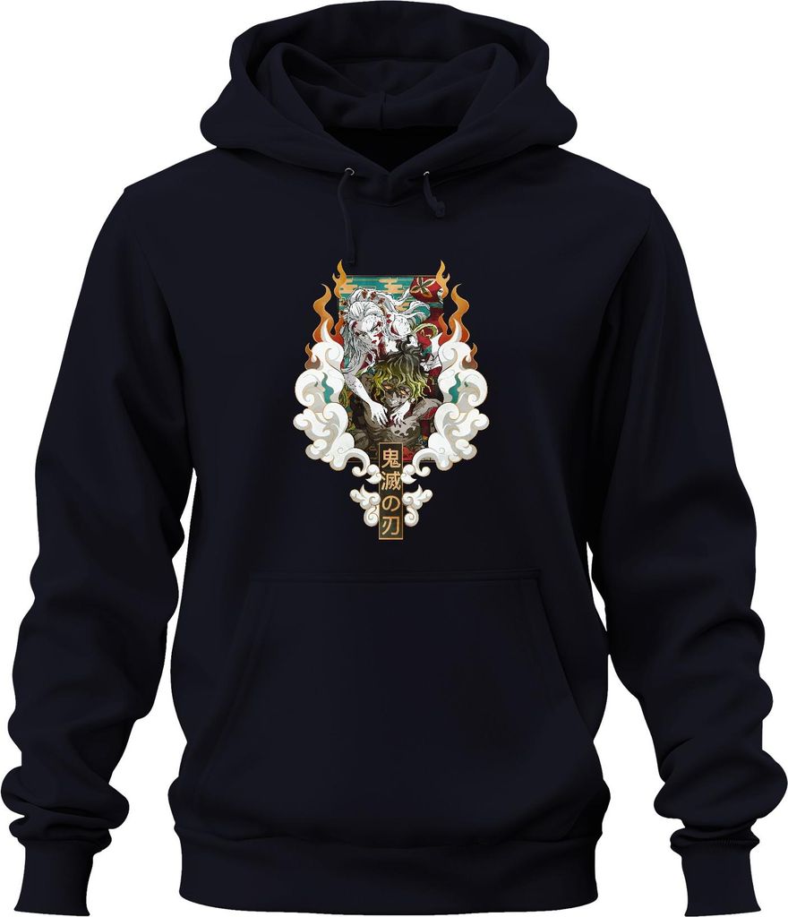 鬼滅の刃 Daki Gyutaro Dämonen Zwillinge Fan Geschenk Anime Manga Uni Hoodie Kapuzenpullover, Navy, L