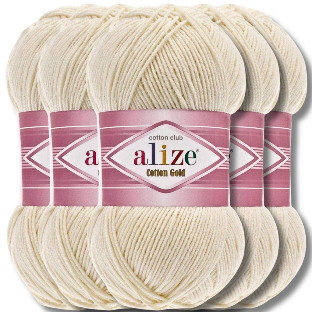 Alize 5x 100g Baumwolle Gold Wolle, Uni, Häkeln, Stricken (878)