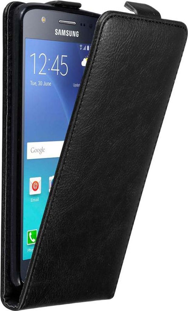 Cadorabo Hülle für Samsung Galaxy J5 2015 Schutz Hülle in Schwarz Flip Etui Handyhülle Case Cover