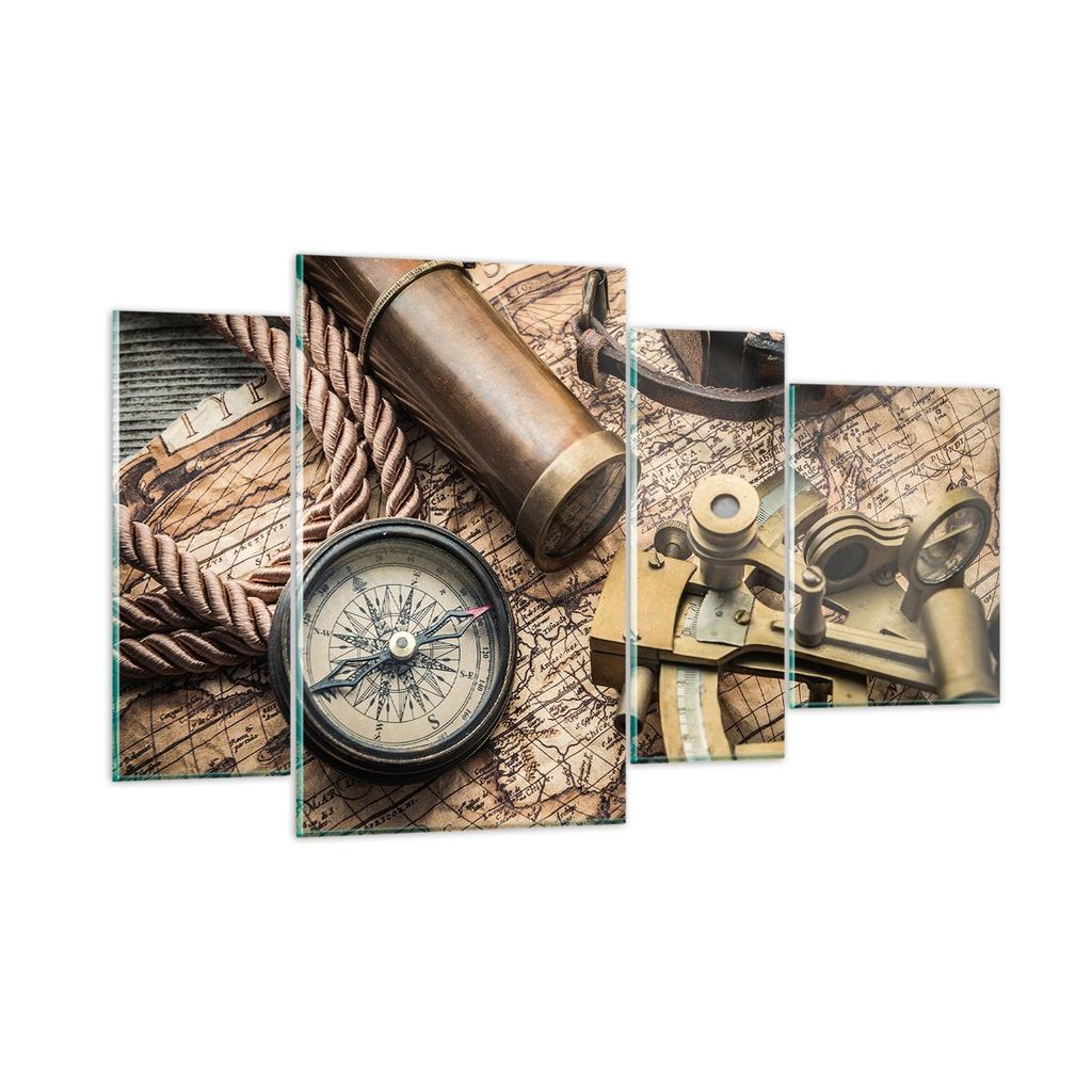 Bilder auf glas - Kompass Kompass Karte - 120x70cm - Glasbilder - Wandbilder - Kunstdruck - zum Aufhängen bereit - Wanddekoration aus Glas - Glas ...