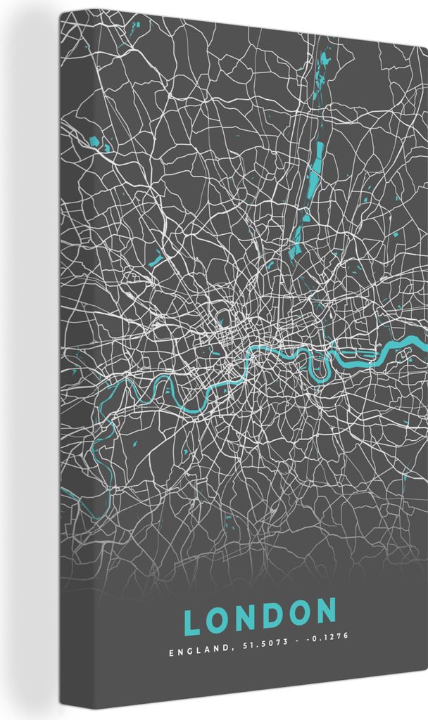 OneMillionCanvasses - Leinwandbilder - 90x140 cm, London - Stadtplan - Blau - Karte, Wandbilder Kunstdruck Wanddekoration - Foto auf Leinwand - G...