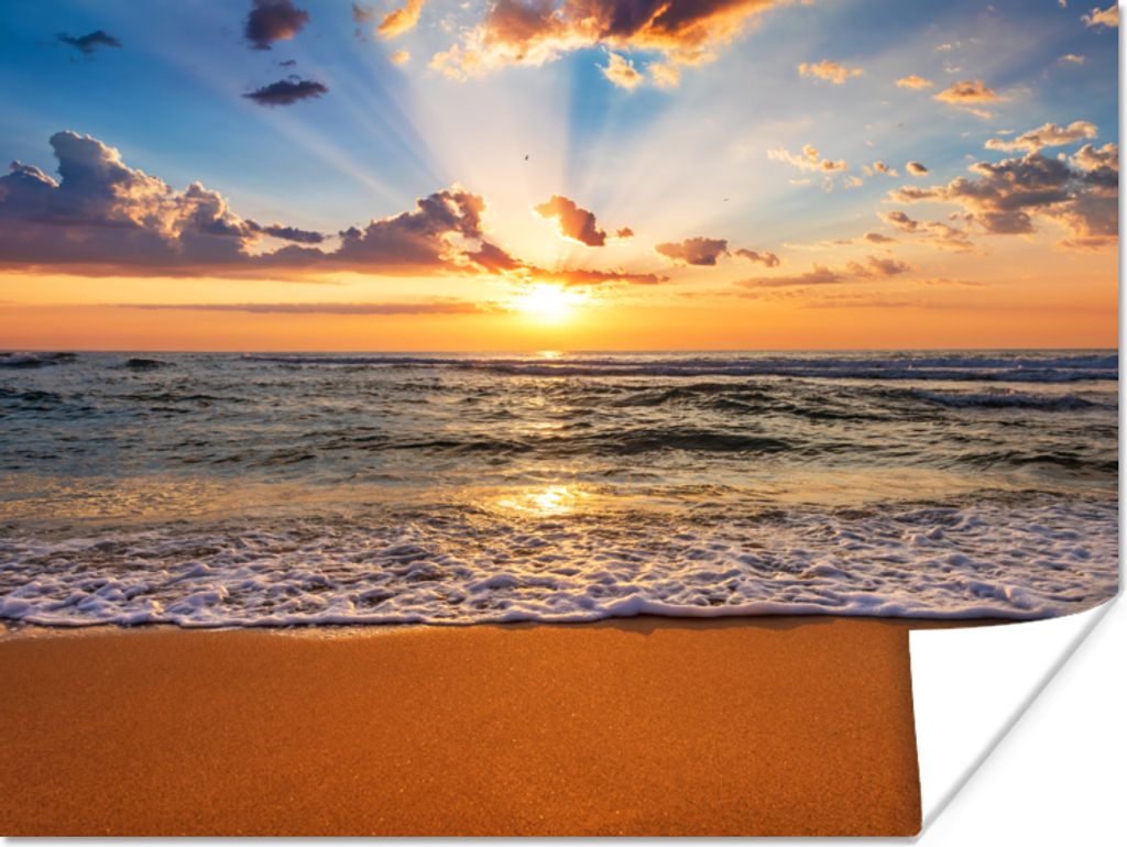 MuchoWow Poster Strand - Sonnenuntergang - Meer - Wolken - Horizont 160x120 cm - Foto Plakat