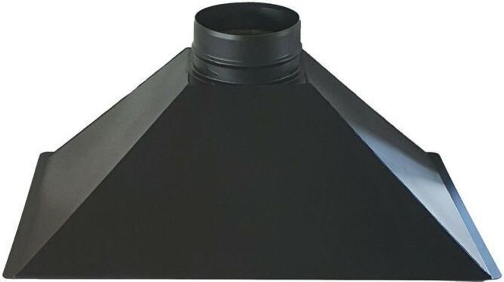 A black metal range hood exhaust vent with a circular opening at the top.