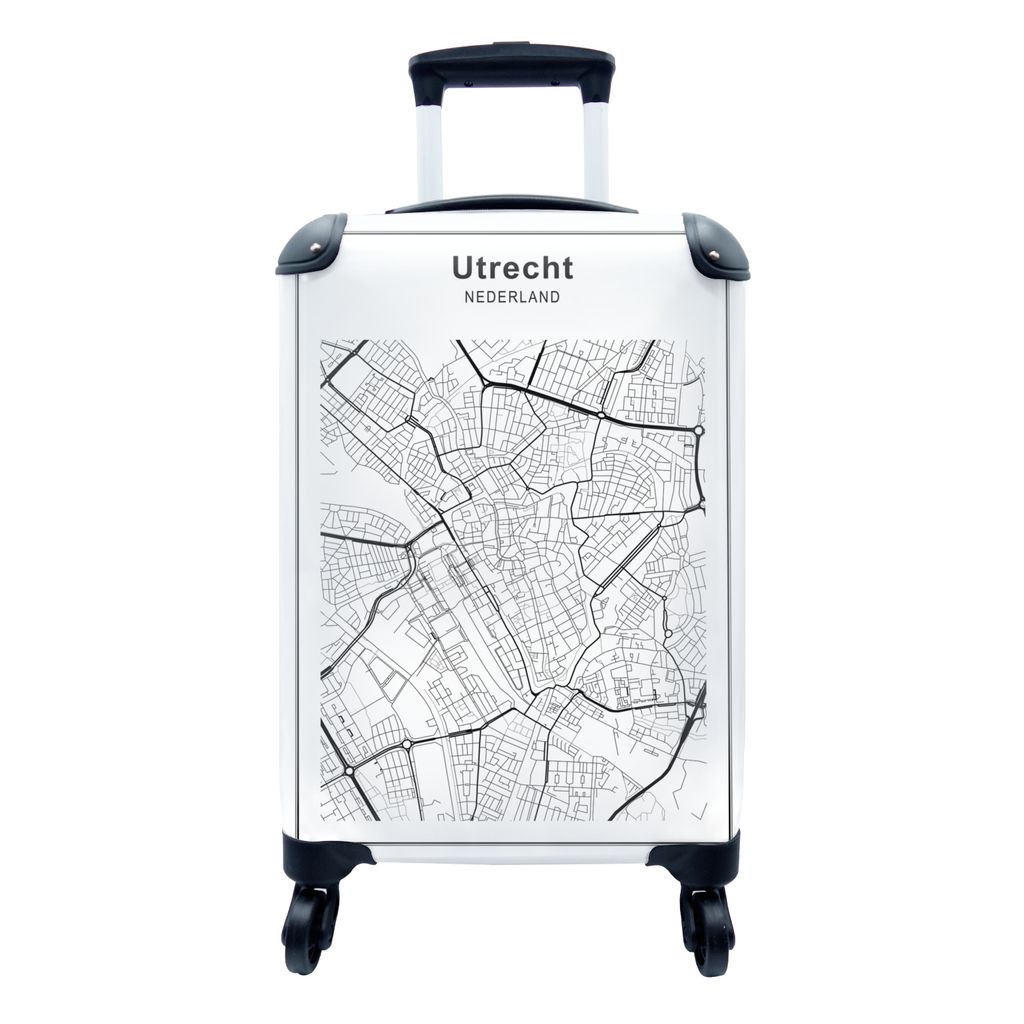 MuchoWow Koffer Handgepäck Trolley Rollkoffer Kleine Reisekoffer mit 4 Rollen - Stadtplan - Schwarz und weiß - Utrecht - Cabin Size < 55x40x23 ...